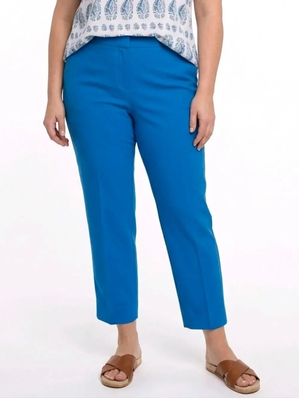 Kasper Riviera Blue Linen Blend Mid-Rise Straight-Leg Ankle Pants  Size 16W